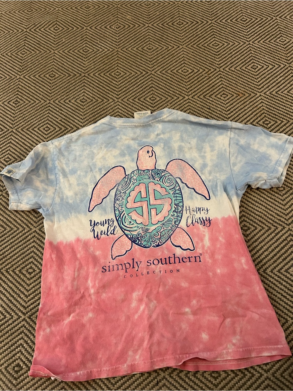 Simply Southern Light Blue Tie-Dye Tee with Turtle Accent